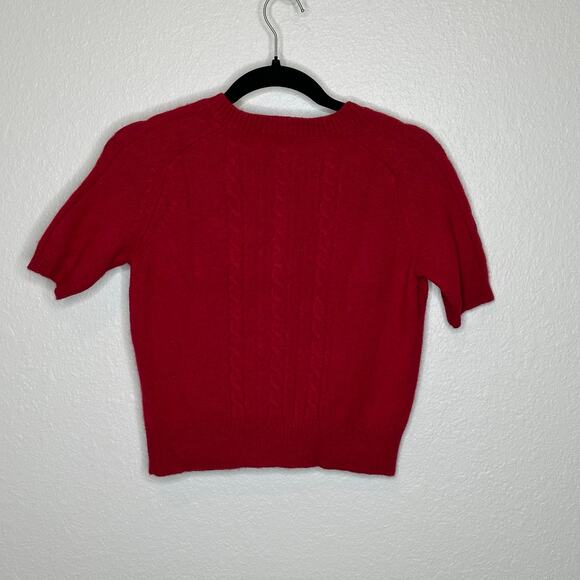 Loft Wool Cashmere Blend Short Sleeve Cardigan Cable Knit Sweater Red Size Small - Picture 3 of 4
